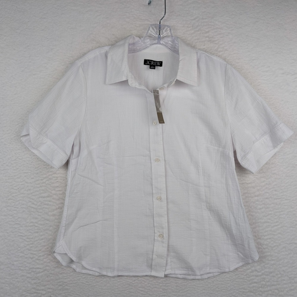 NWT J Crew Slim Fit Button Up Gauze Shirt Women's Size 10 Cotton White